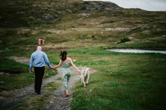 Couple and Irish Wolfhound at engagement session in Newfoundland and Labrador