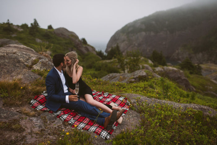 Champagne Picnic engagement session in Quidi Vidi St. John's Newfoundland and Labrador