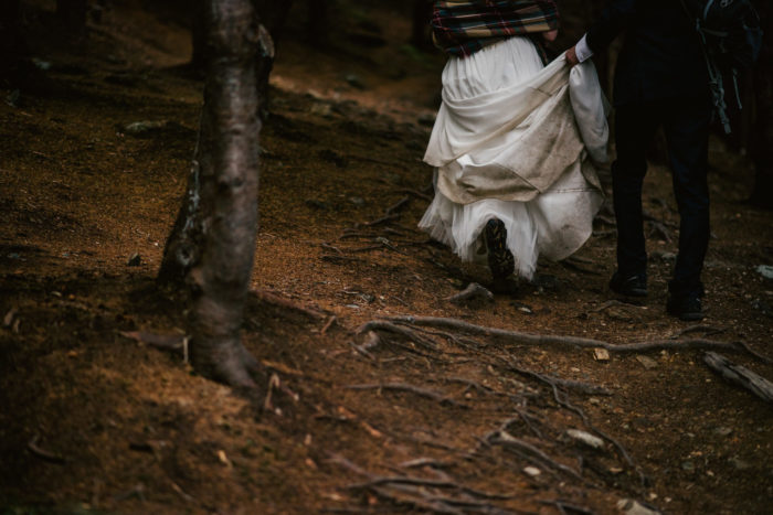 Hiking in the woods on the East Coast Trail in your wedding dress